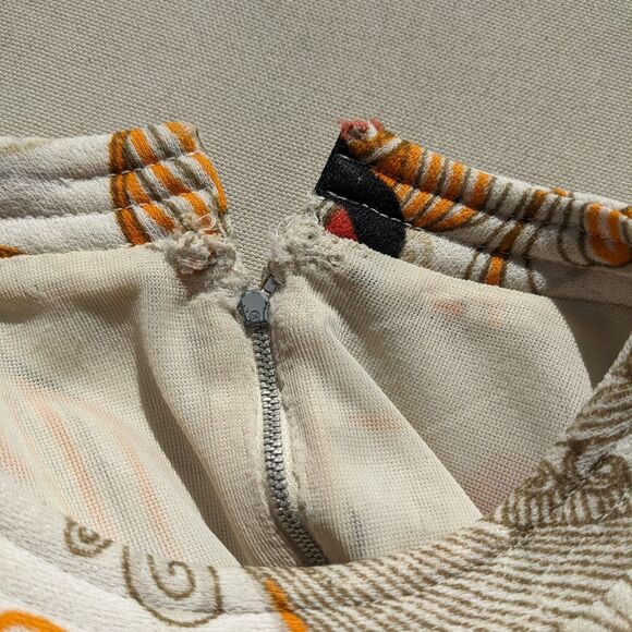 Vintage French 70s Psychedelic Floral Mock Turtleneck Front Slit Tunic Top Sz XS - Picture 10 of 12